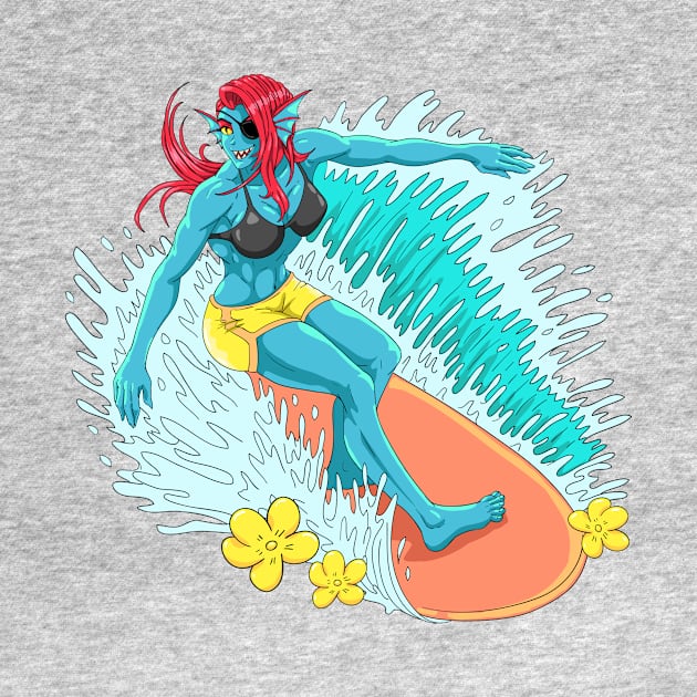 Summer Undyne from Undertale T-Shirt by halegrafx